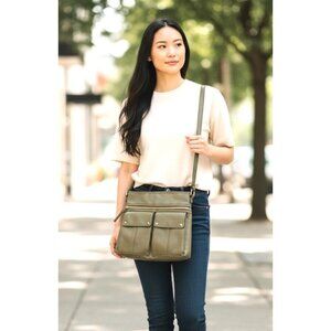 Crossbody Bag Purse Sage Green Faux Leather